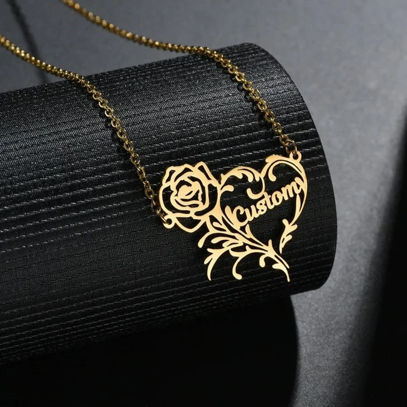 Custom Name Rose Heart Charm N - огляд і ціна Birth Flower Necklace
